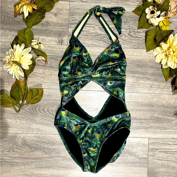 Rare! Vintage custom designed chasa rae of La Jolla CA peacock monokini gorgeous - Picture 1 of 9